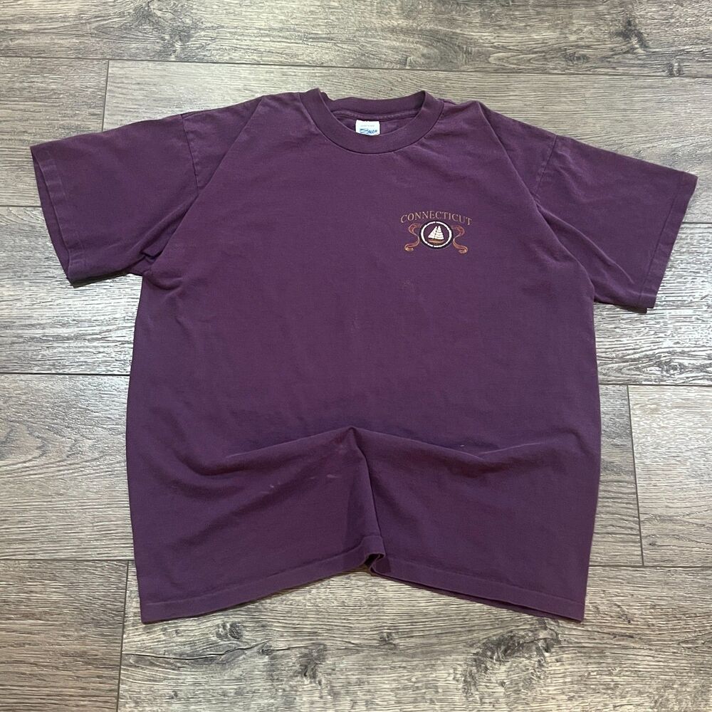 Vintage 90s Salem Sportswear Connecticut Sailboat T-Shirt Made in USA Mens Large